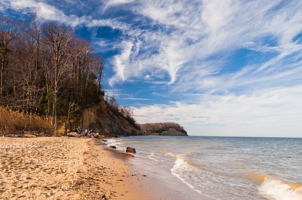 Beach and cliffs on the Chesapeake Bay at Calvert Cliffs State Park